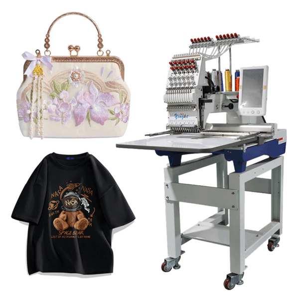 One head 12 needle embroidery sewing machine stitching multi-color embroidery design